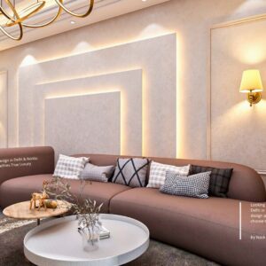 Luxury home interior design in Delhi NCR featuring a refined living space with custom finishes